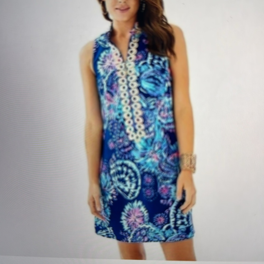 Lilly Pulitzer women’s Jane Shift Deep Indigo Gypsies Girl Dress pre owned - Picture 2 of 8